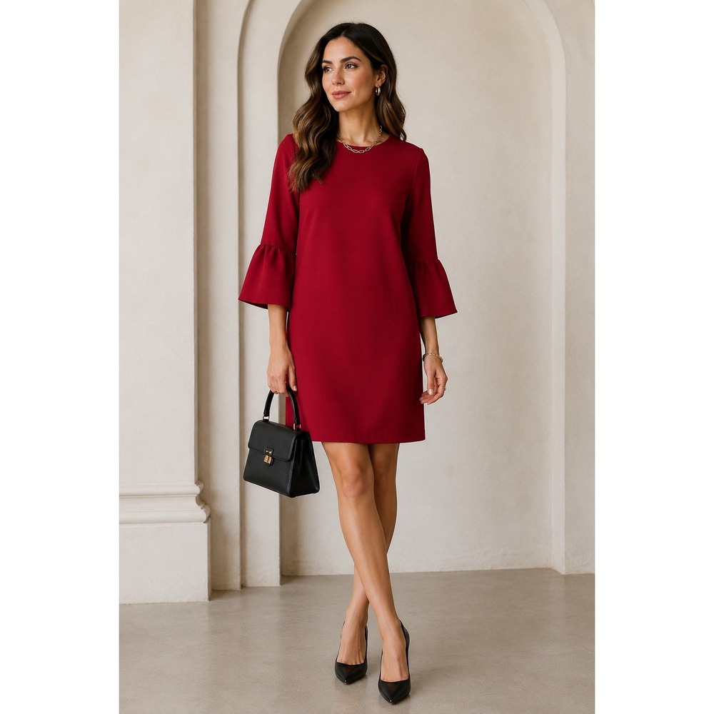 ALICE + OLIVIA Bell Sleeve Shift Dress 12 NEW Career Wedding Guest Bordeaux Red